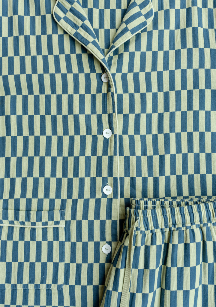 Cotton Pyjamas in Green Checkerboard