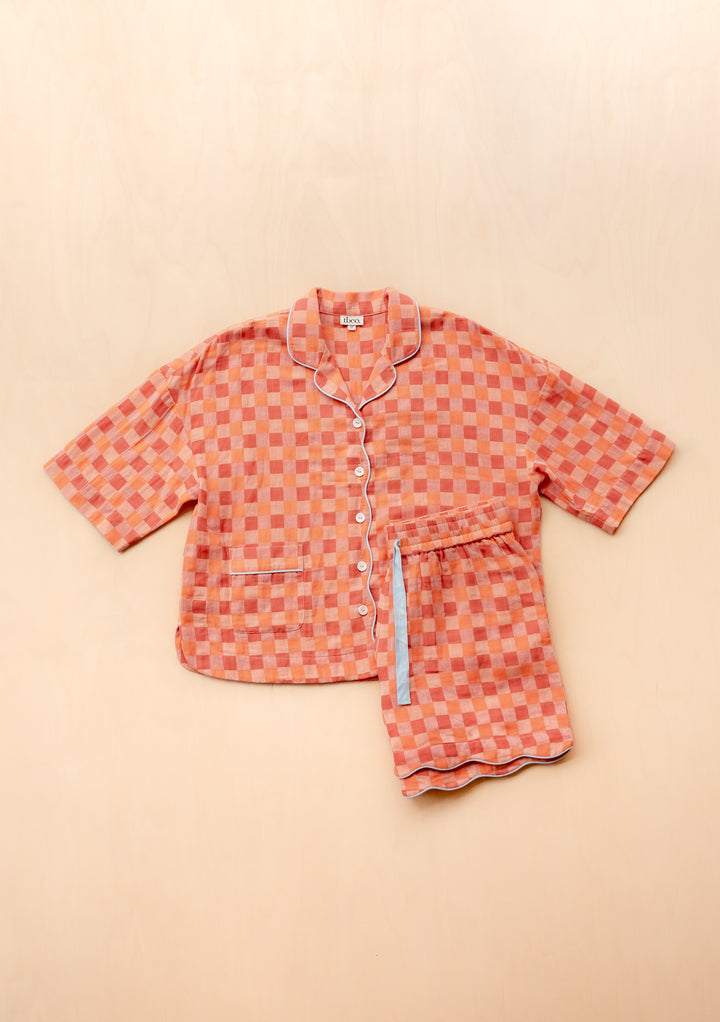 Cotton Pyjamas in Apricot Checkerboard