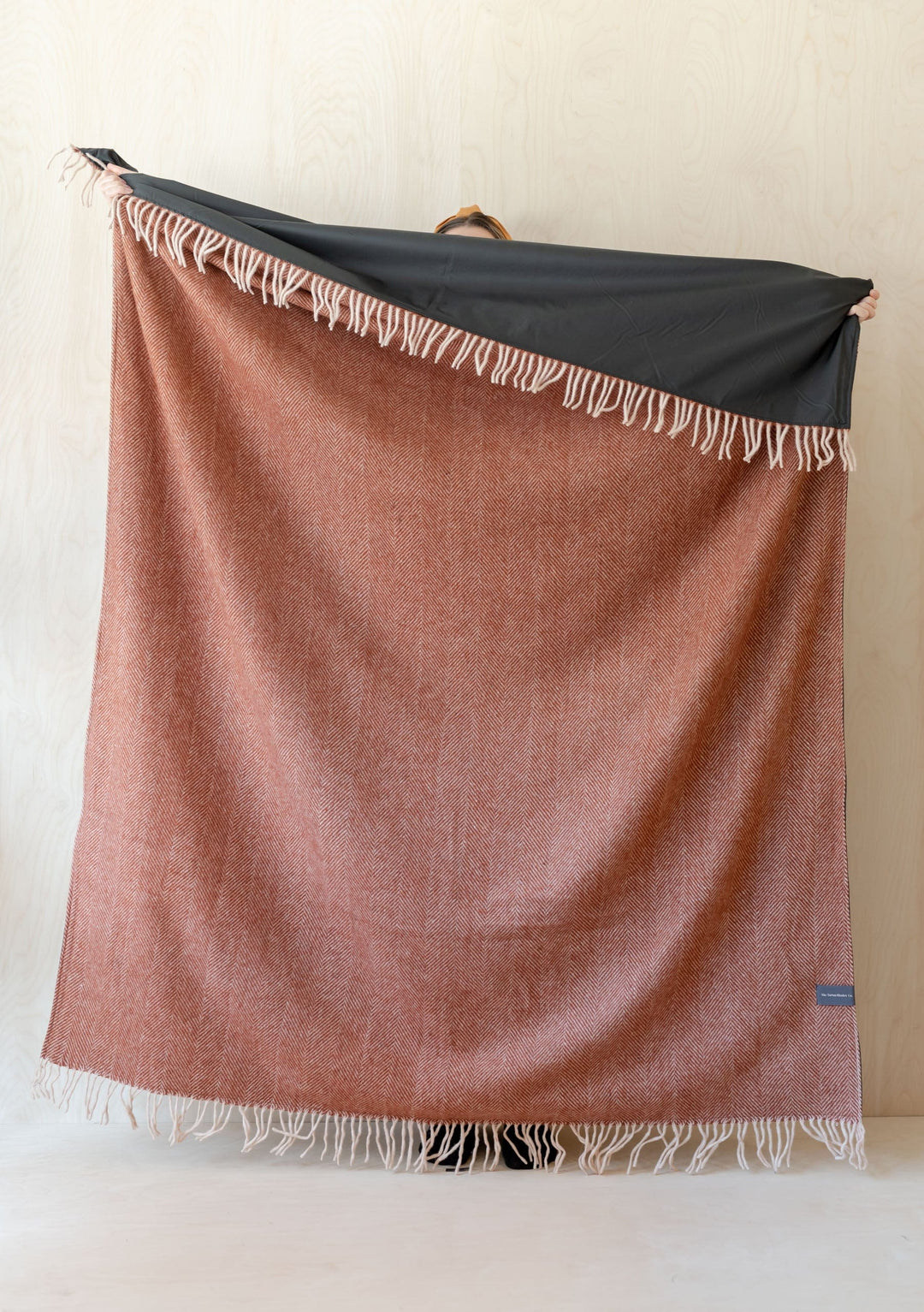 Recycled Wool Picnic Blanket in Rust Herringbone