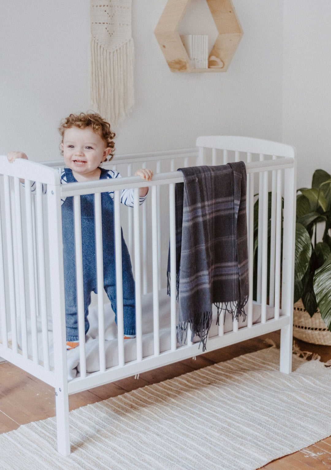 Couverture pour bébé en laine d'agneau en tartan gris Persevere Flint