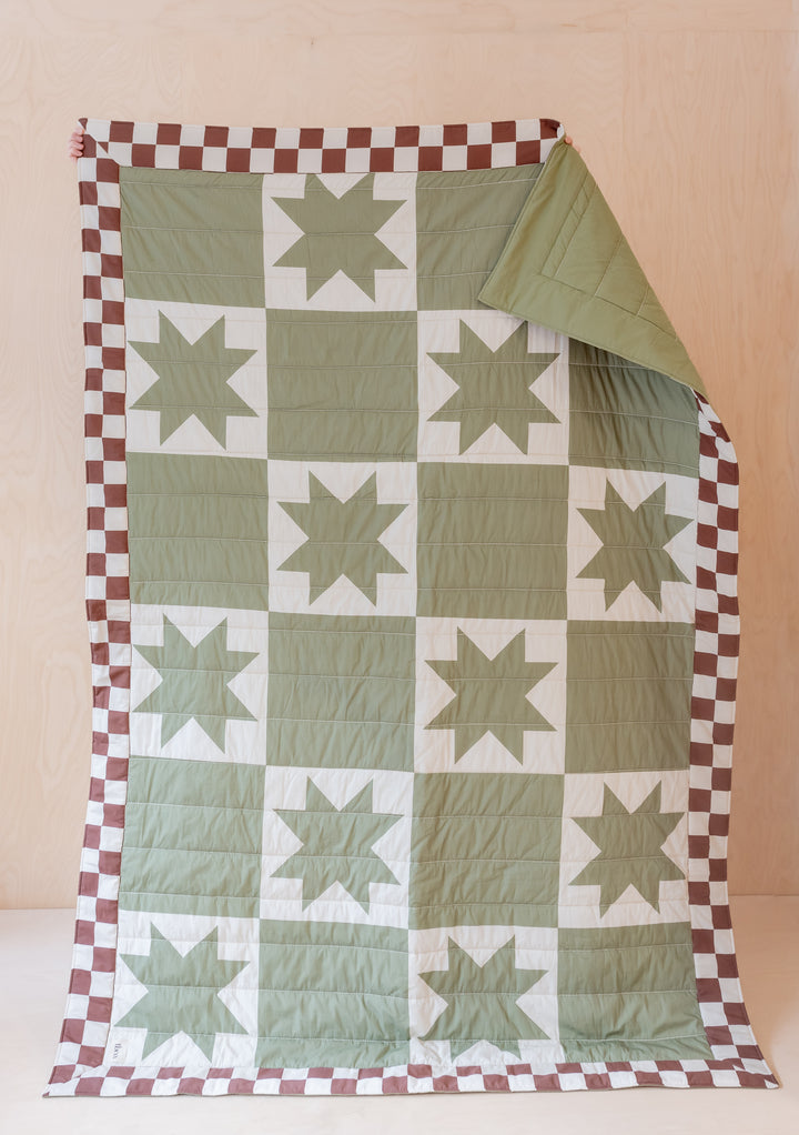 Quilted Cotton Throw in Celestial Checkerboard