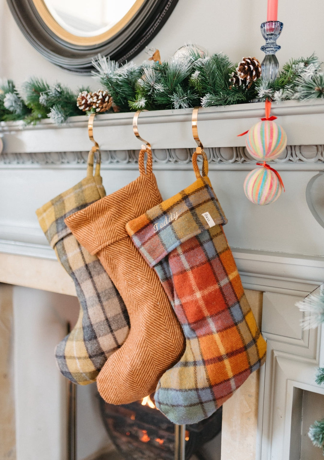 Recycled Wool Christmas Stocking in Silver Herringbone