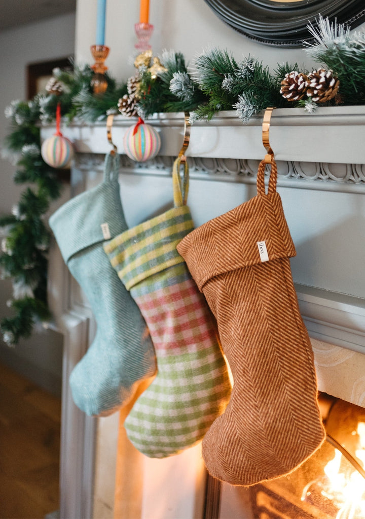 Recycled Wool Christmas Stocking in Rust Herringbone