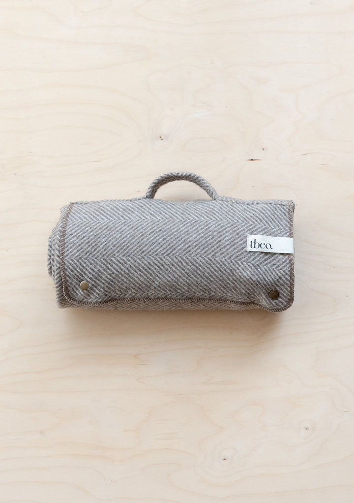 Recycled Wool Small Picnic Blanket in Natural Herringbone