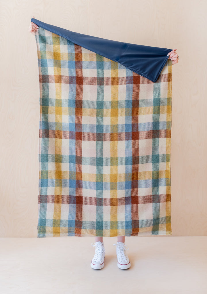 Recycled Wool Small Picnic Blanket in Rainbow Herringbone Check