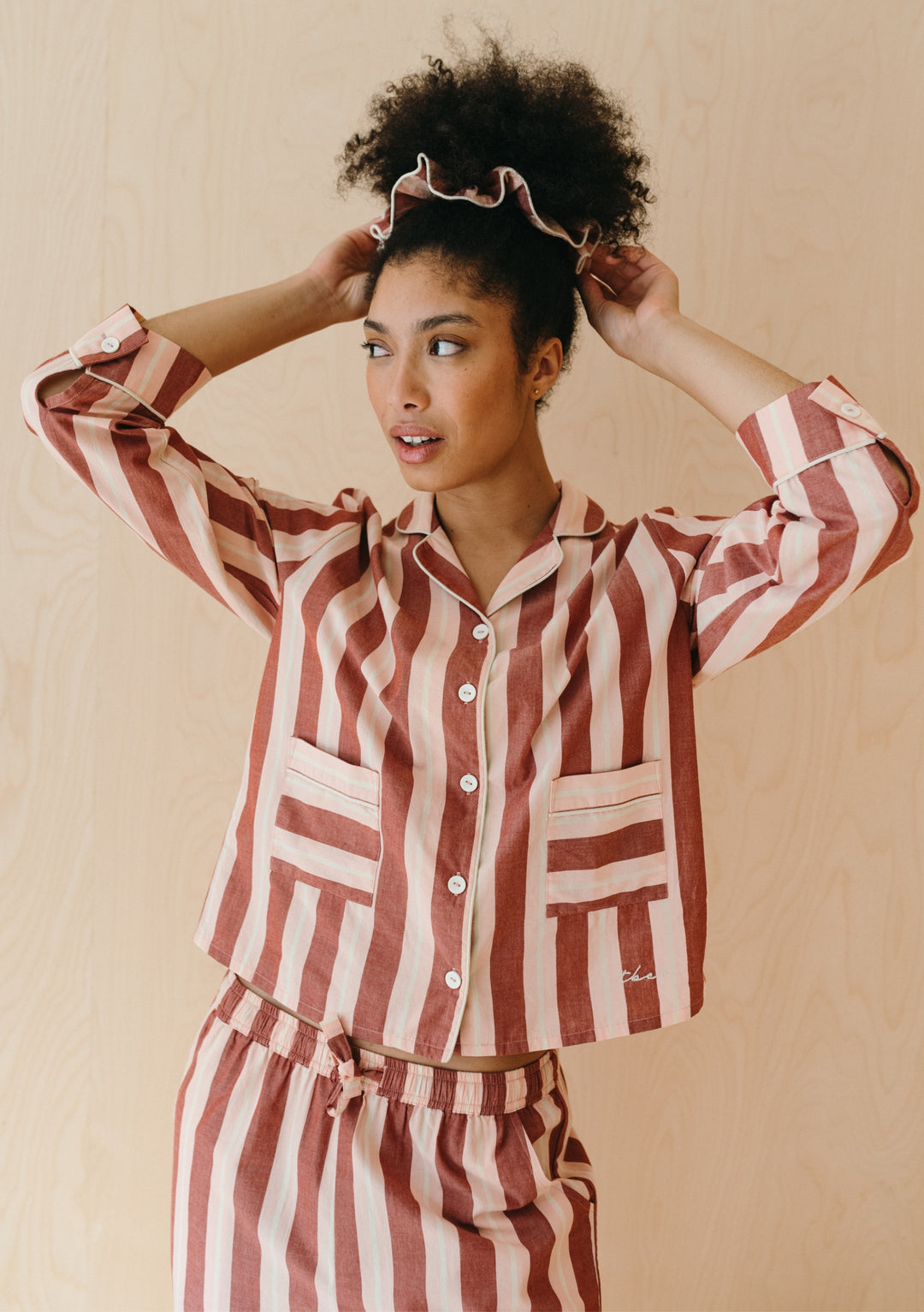 Cotton Oversized Scrunchie in Red Stripe