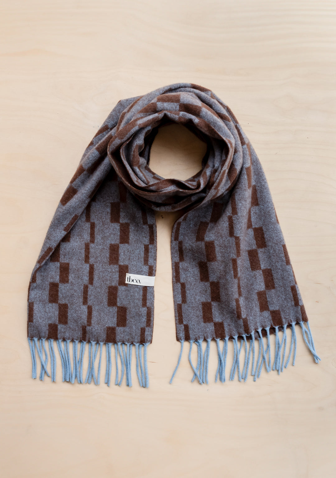 Lambswool Oversized Scarf in Blue Checker