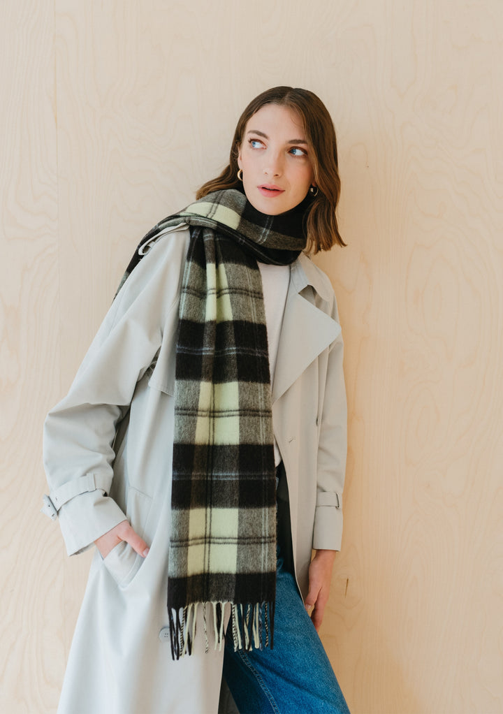 Lambswool Oversized Scarf in Mint Varsity Check