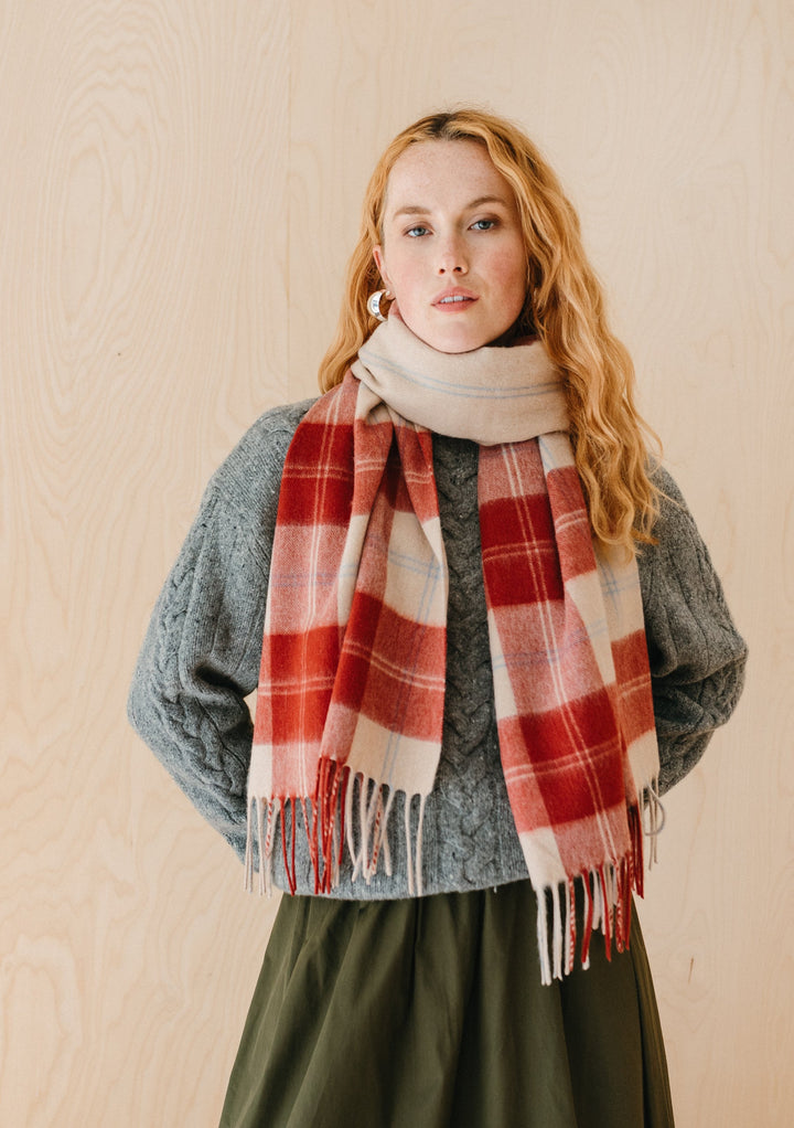 Sample Sale Lambswool Oversized Scarf in Red Varsity Check