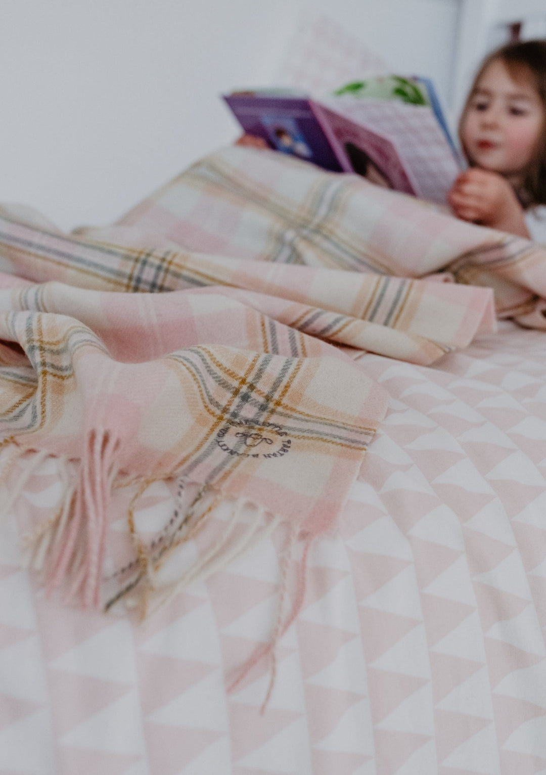 Lambswool Kids Blanket in Pink Nursery Check