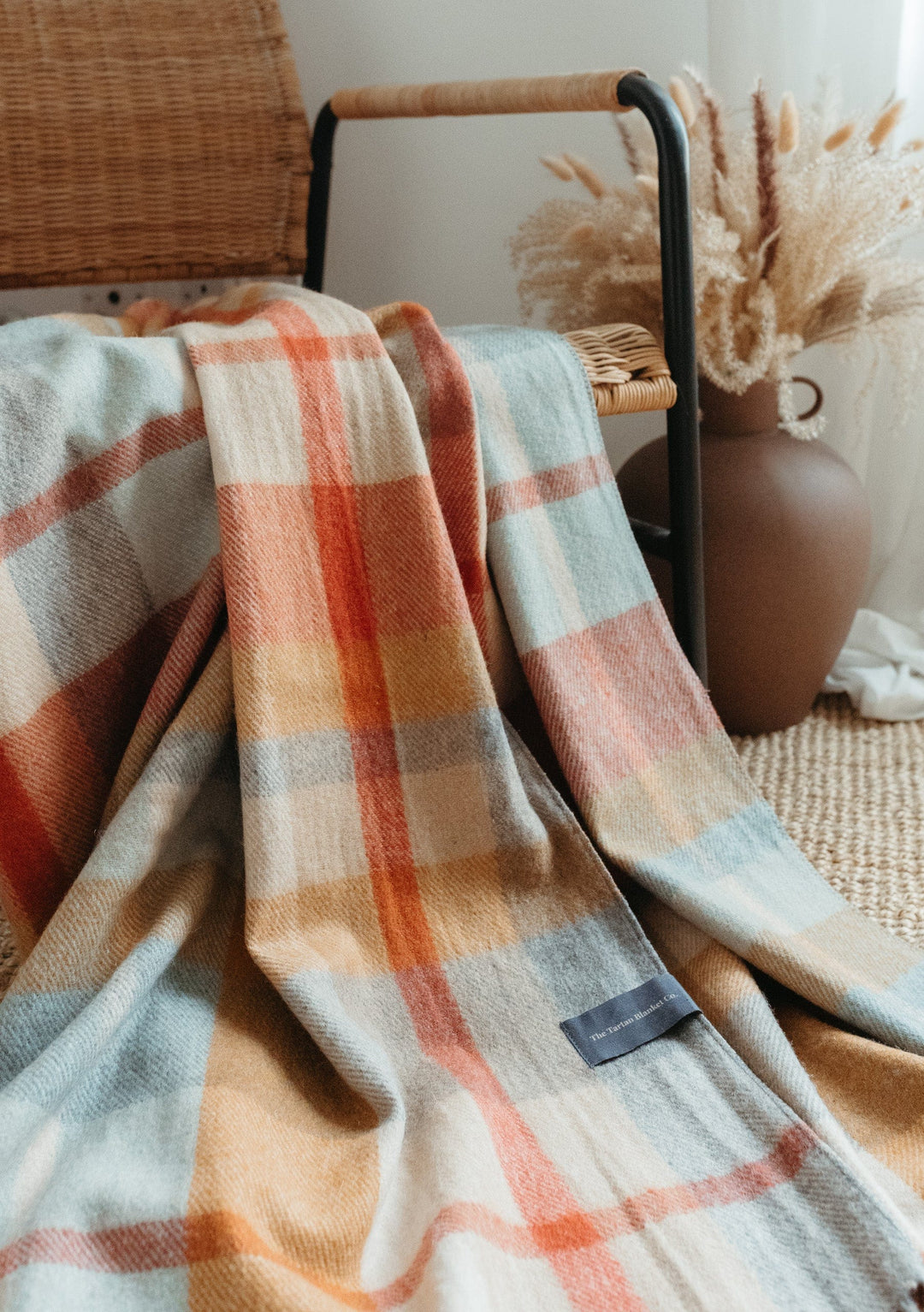 Recycled Wool Small Blanket in Toffee Patchwork Check