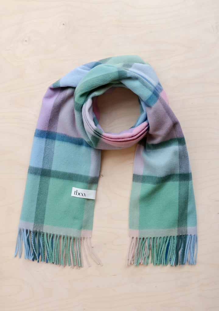 Lambswool Blanket Scarf in Mint Pastel Check