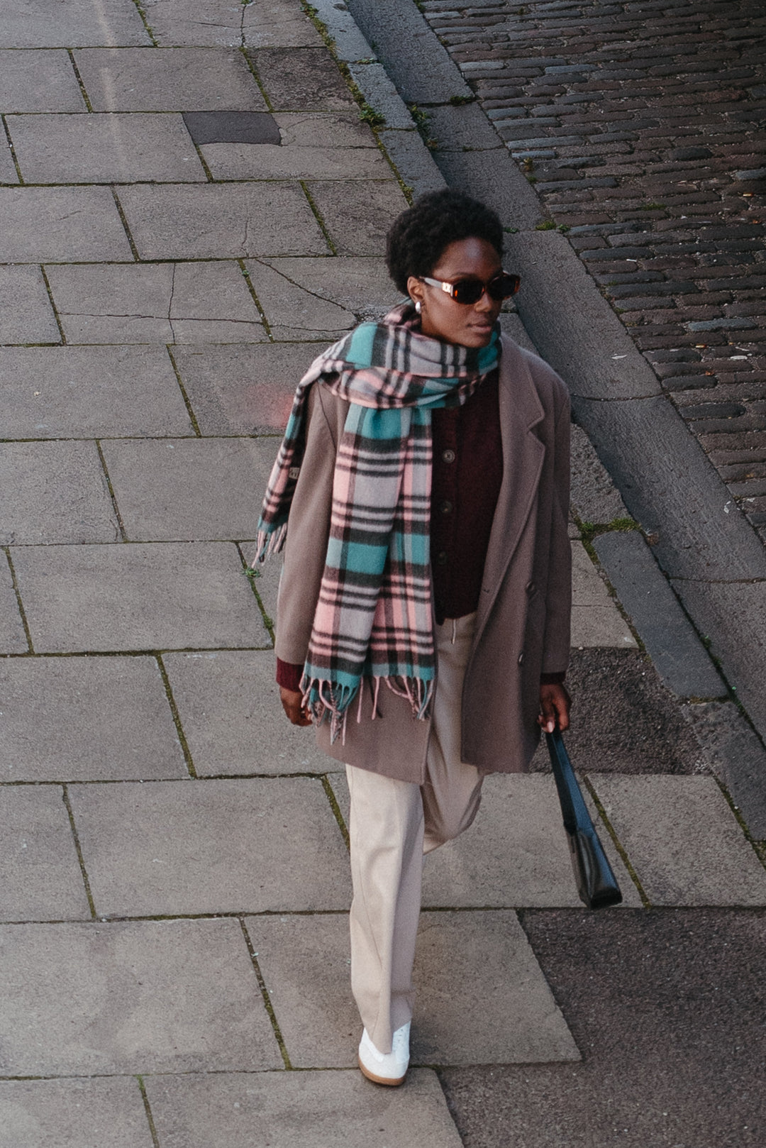 Lambswool Blanket Scarf in Green Tartan Check