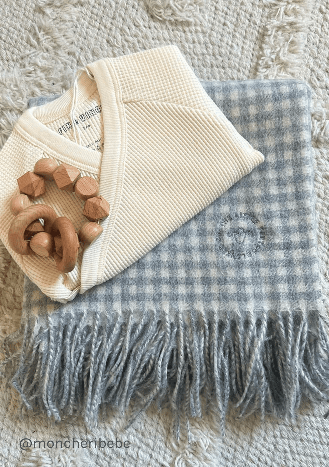 Couverture pour bébé en laine d'agneau en vichy gris pour chambre d'enfant