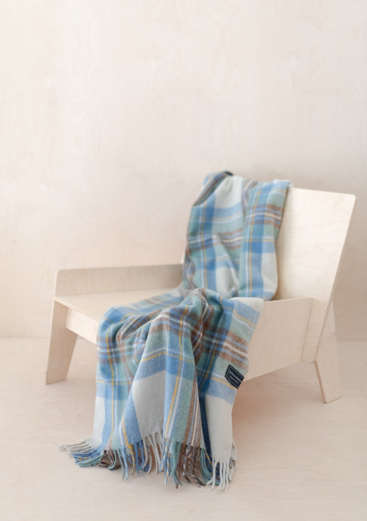Recycled Wool Small Blanket in Stewart Muted Blue Tartan