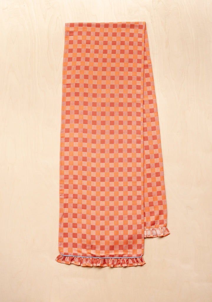 Cotton Table Runner in Apricot Checkerboard