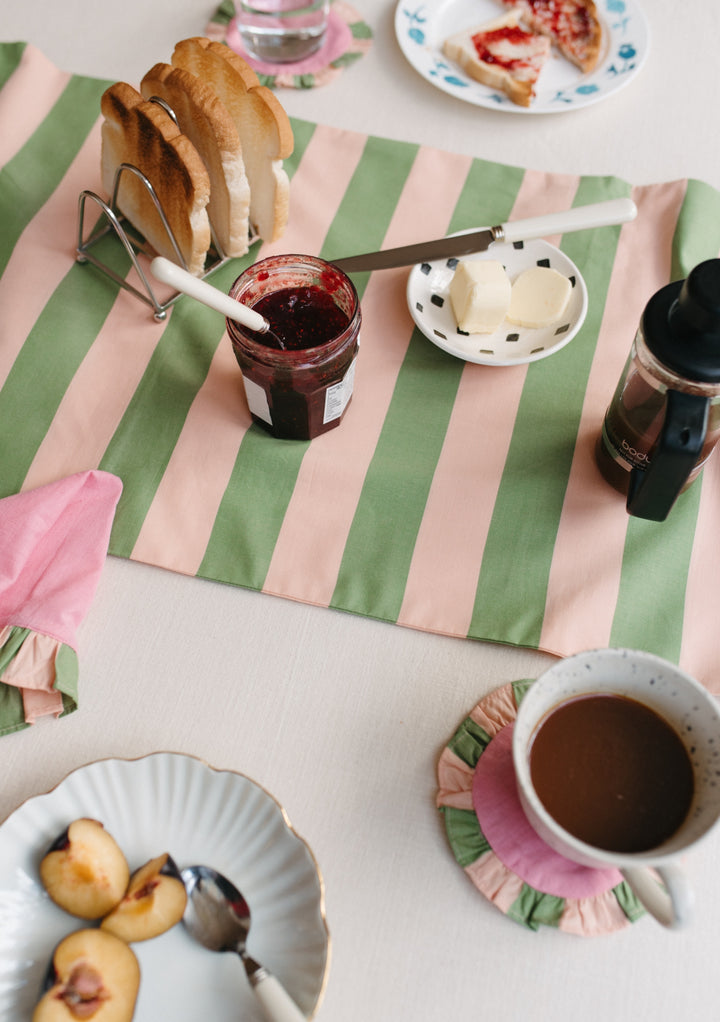 Cotton Table Runner in Green Stripe