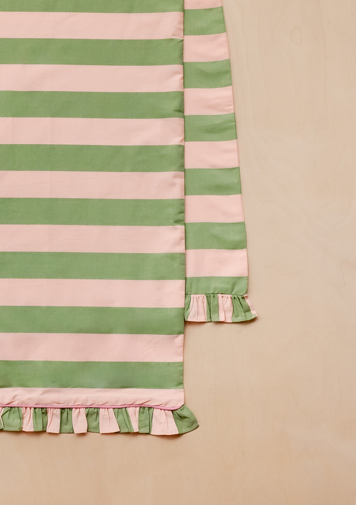 Cotton Table Runner in Green Stripe