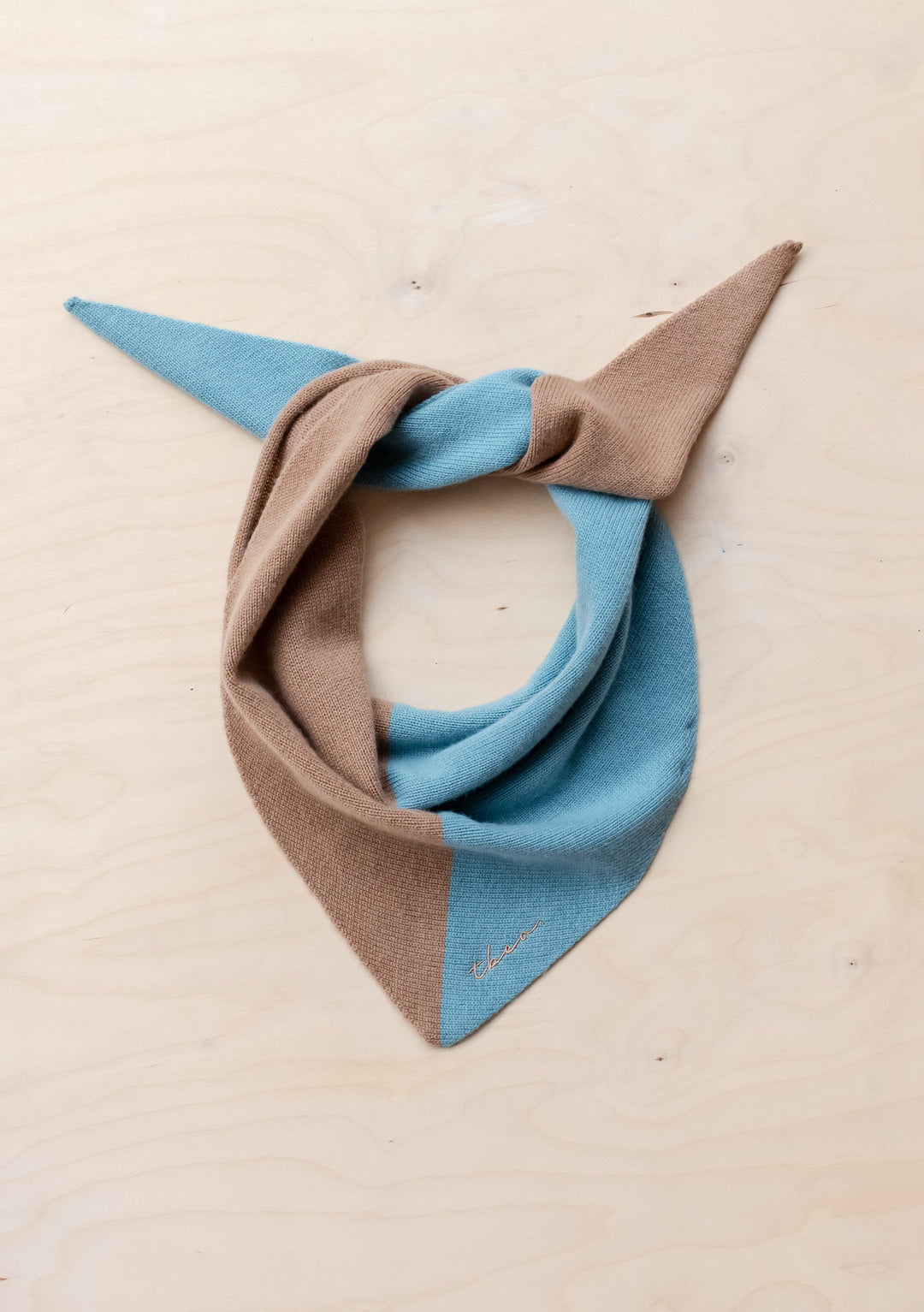 Merino Triangle Scarf in Camel and Blue