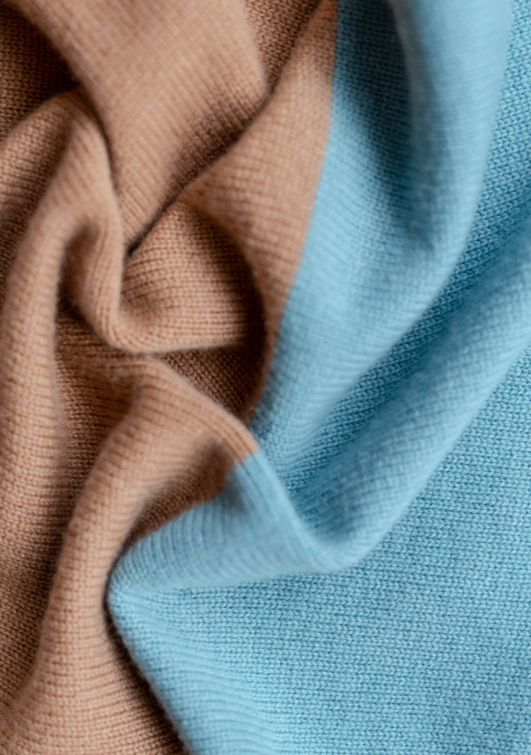 Merino Triangle Scarf in Camel and Blue