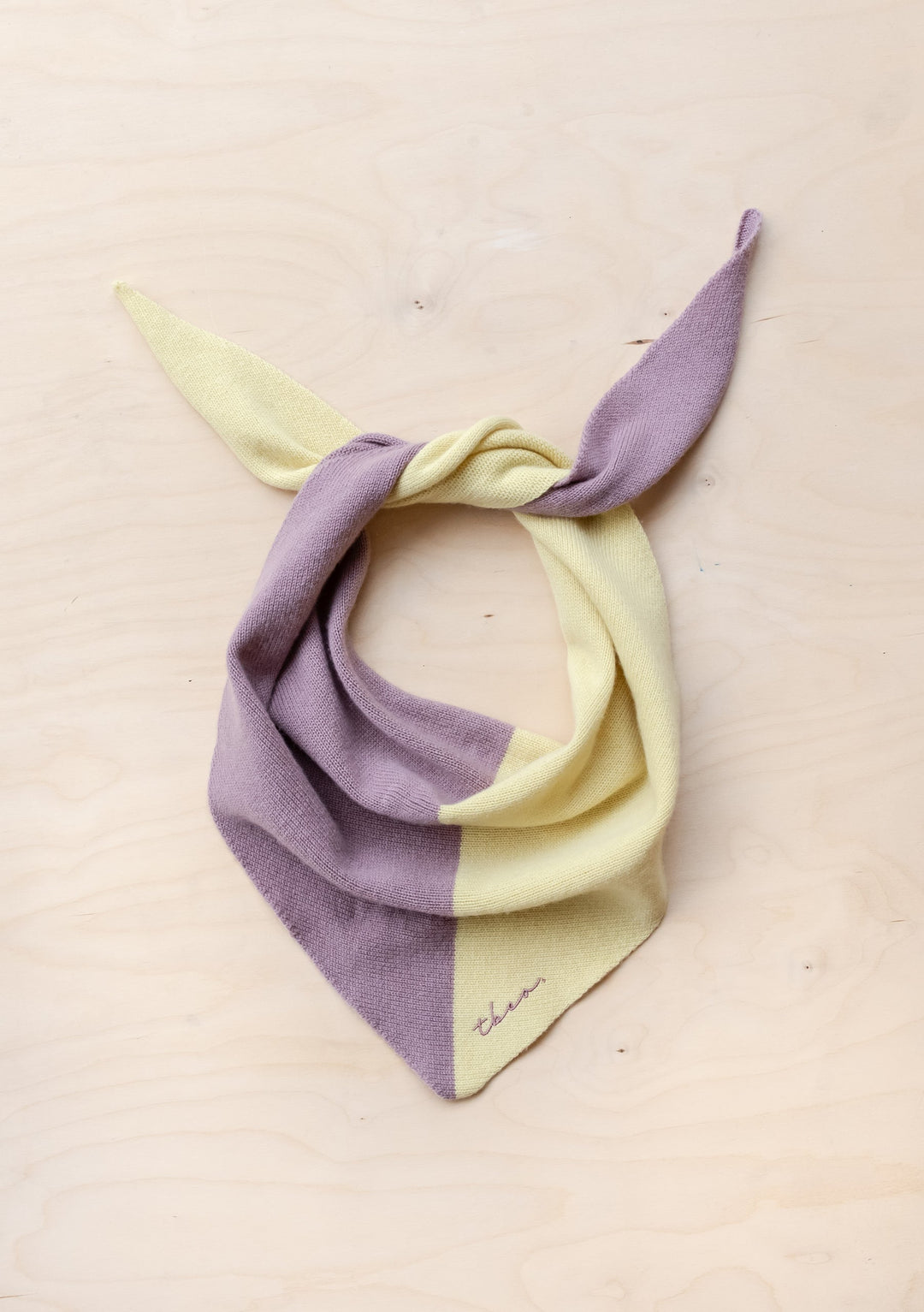 Merino Triangle Scarf in Lilac and Yellow