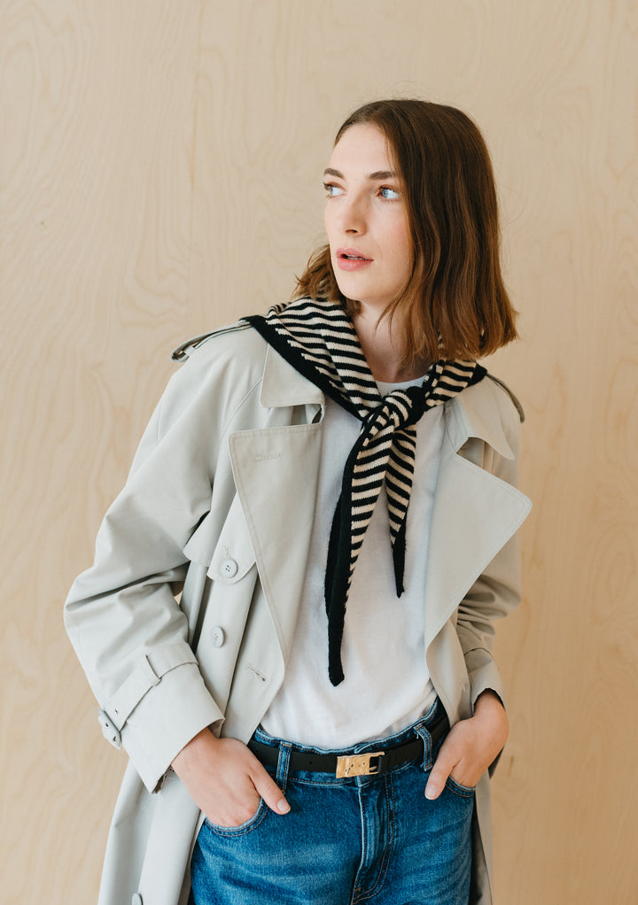 Merino Triangle Scarf in Black Stripe