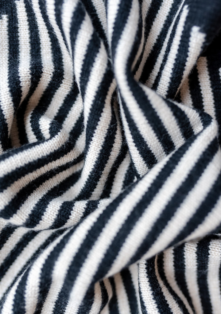 Merino Triangle Scarf in Black Stripe