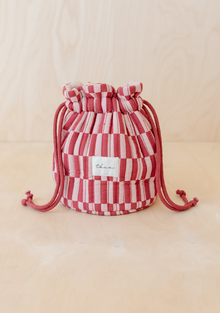 Trousse de toilette en coton à damier rose