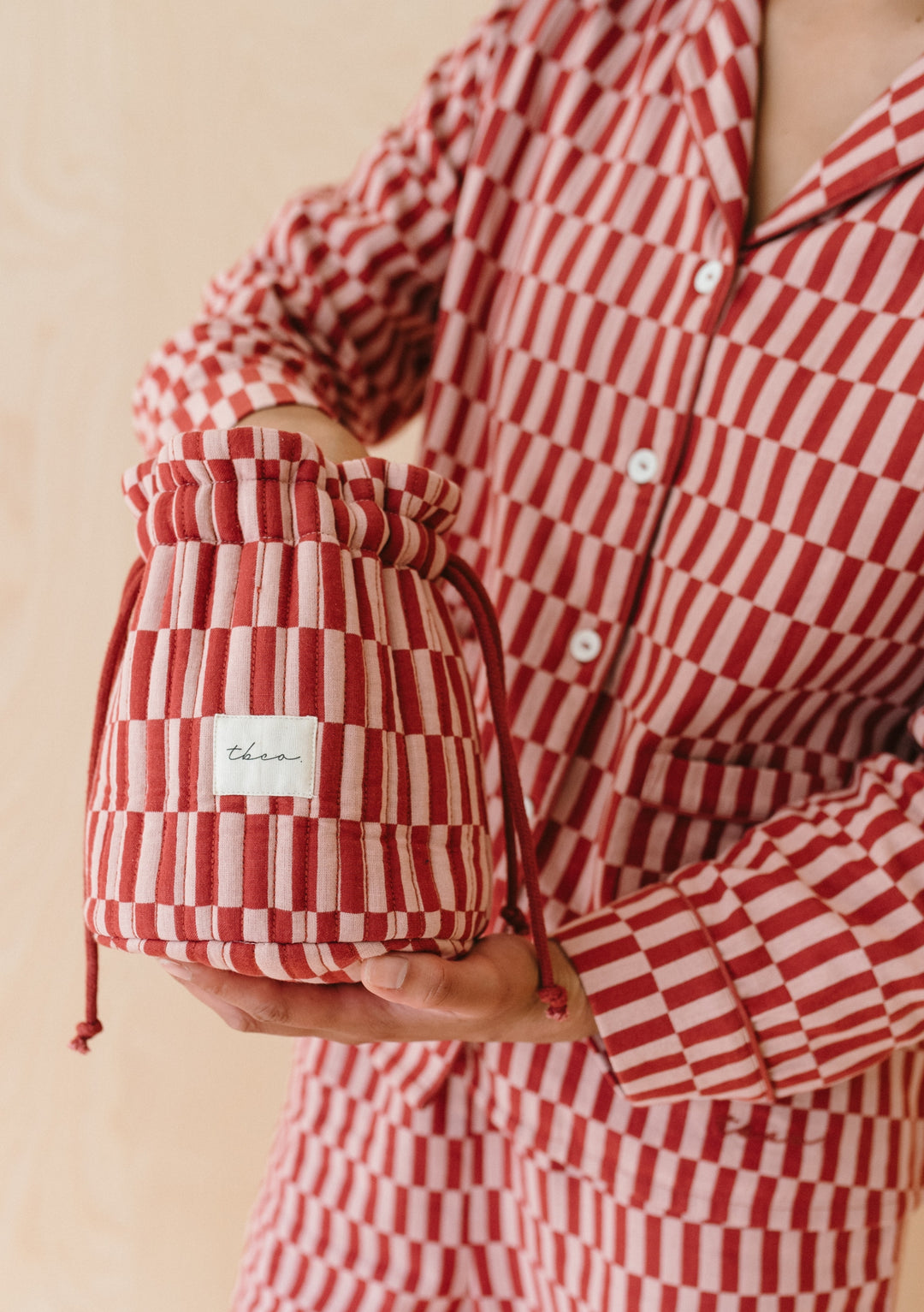 Cotton Wash Bag in Rose Checkerboard