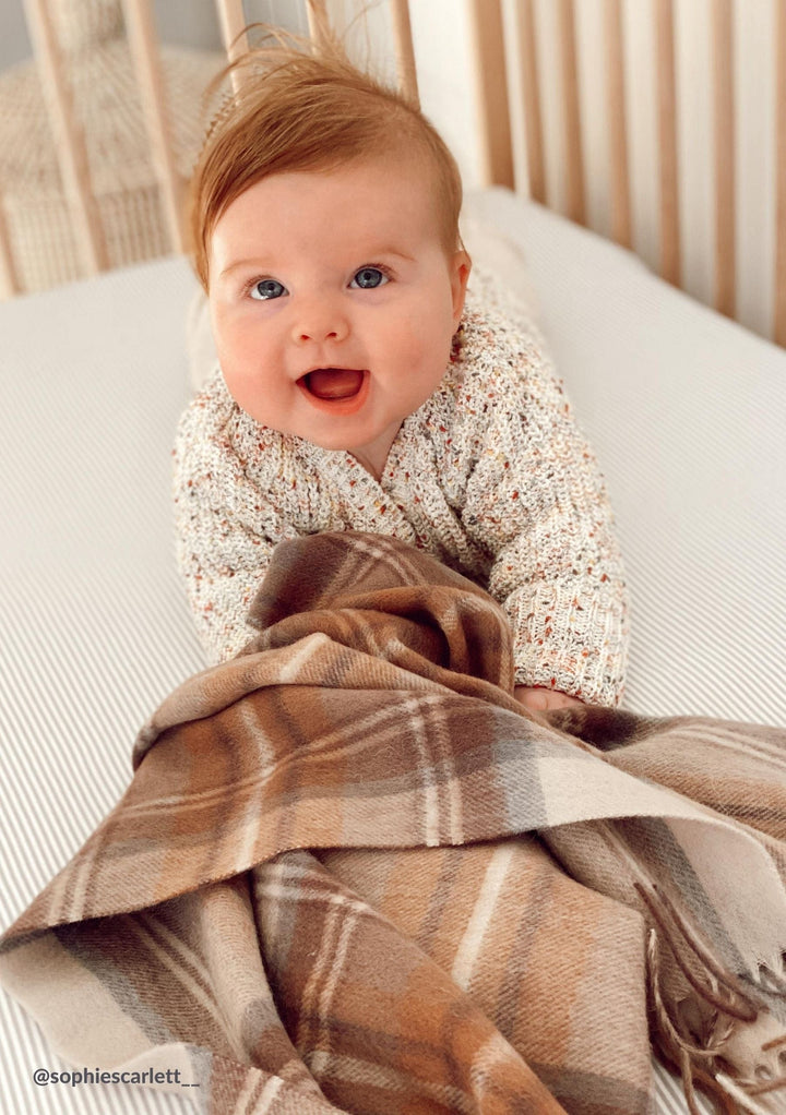 Lambswool Baby Blanket in Stewart Natural Dress Tartan