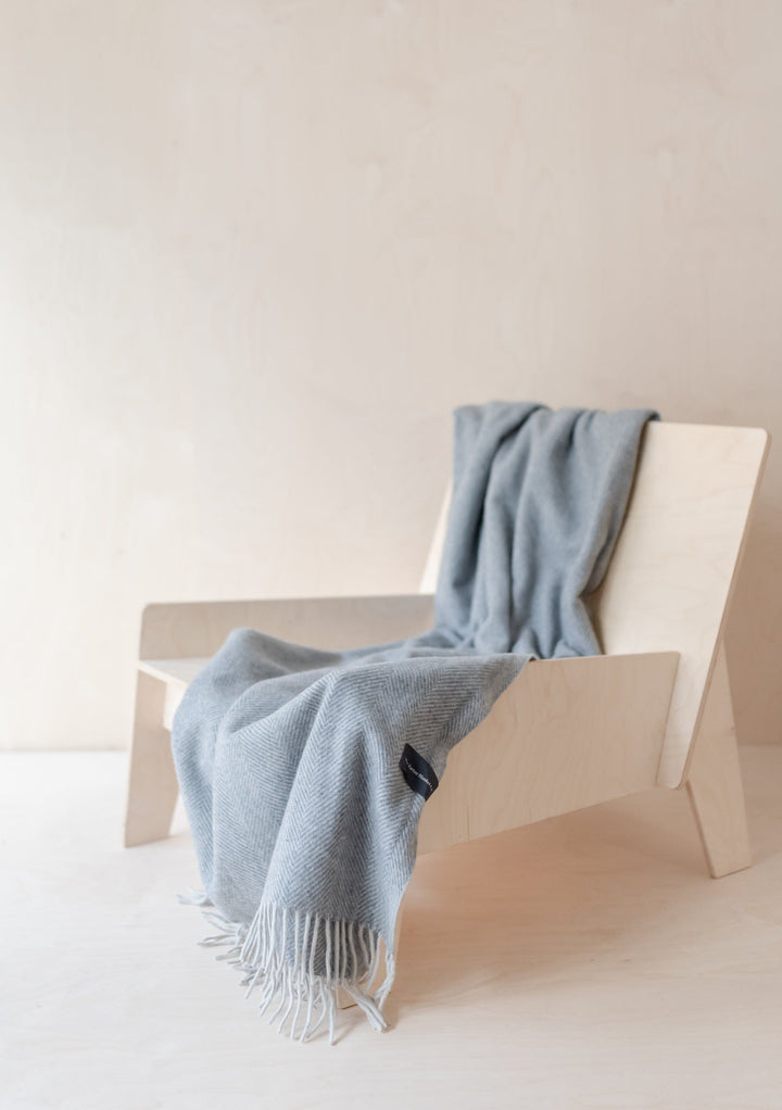 Sample Sale Recycled Wool Small Blanket in Charcoal Herringbone