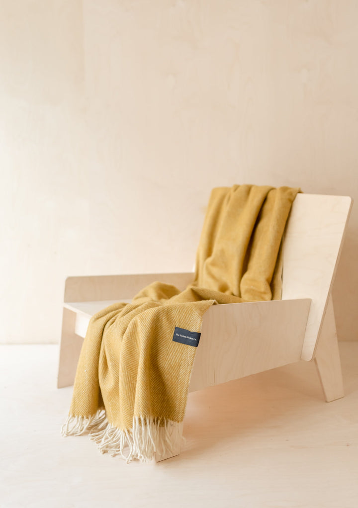 Sample Sale Recycled Wool Small Blanket in Mustard Herringbone